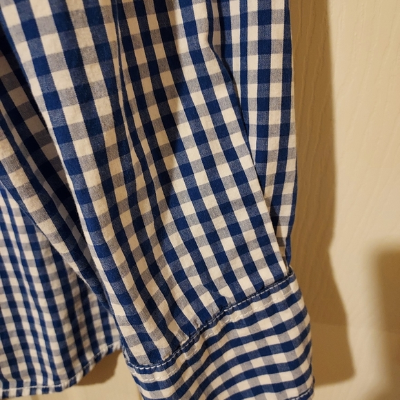 PD&C Mens Blue White Check Long Sleeved Button Up Shirt Size Large Cotton - Picture 6 of 13